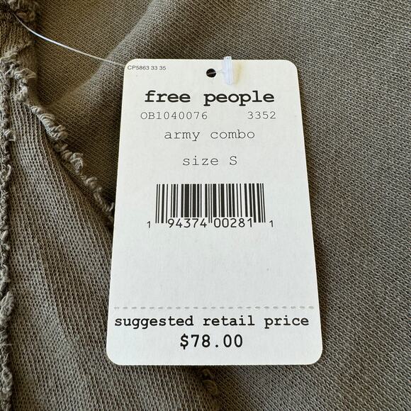 FREE PEOPLE We The Free Cotton Henley Top Women's Size S Military Khaki Green - Picture 10 of 14